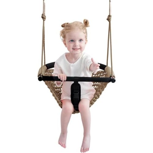 ROPECUBE Toddler Swing&2-in-1 Baby Swing - Adjustable Rope Swing Seat for Kids | Indoor & Outdoor Durable Backyard Swing Set for Infants & Toddlers (Light Brown)