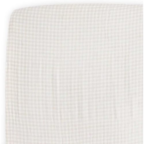 Little Unicorn Stretch Knit Crib Sheet | Super Soft | Sized for Standard Baby Crib & Toddler Mattress | Machine Washable | 52” x 28” x 6” | Cozy Bedding Sheet for Boys and Girls | Tan Gingham