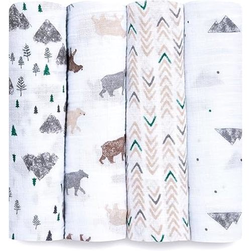 aden + anais Essentials Swaddle Blanket, Muslin Blankets for Girls & Boys, Baby Receiving Swaddles, Newborn Gifts, Infant Shower Items, Toddler Gift, Wearable Swaddling Set, 4 Pack, Bear Necessities