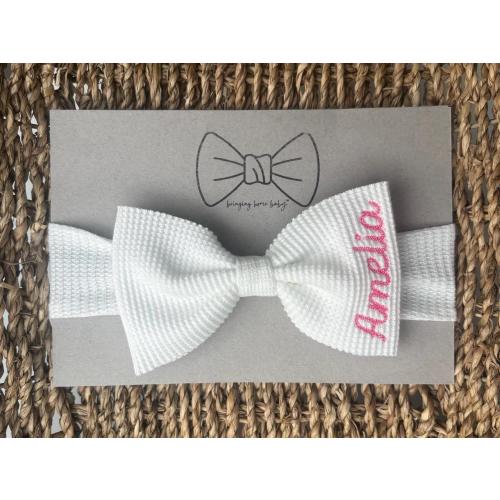 Personalized Baby Bow Headwrap: Custom Newborn Gift, Birth Announcement, Bringing Home Baby Girl