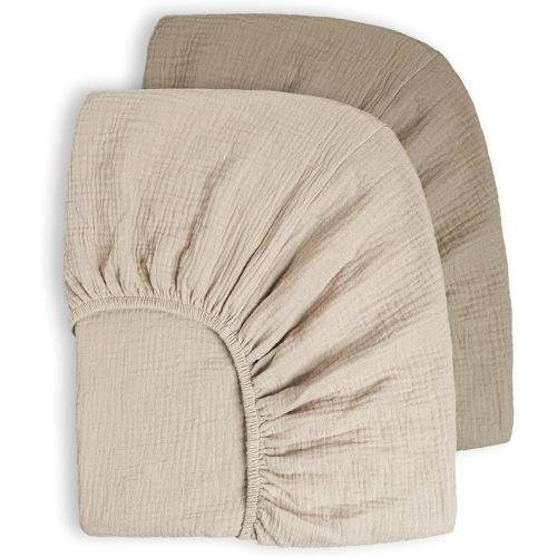 Bearmoss Muslin Crib Sheets 100% Cotton Baby Crib Sheets Fitted for Standard Crib Mattress & Toddler Bed Mattress 52"x28" Soft Breathable Crib Sheets Neutral for Boys Girls - 2 Pack (Oat Latte)