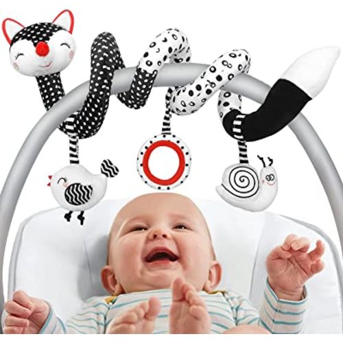 Car Seat Toys Baby Toys 0-3 Months Infant Toys Spiral Stroller Toys, Newborn Toys Black and White Baby Toys, High Contrast Baby Toys for Crib Mobile, Baby Toys Gift for 0 3 6 9 12 Months Girls Boys