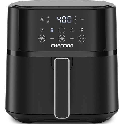 Chefman 6 Qt Compact Digital Touch Air Fryer w/ Hi-Fry & Shake Reminder - Black