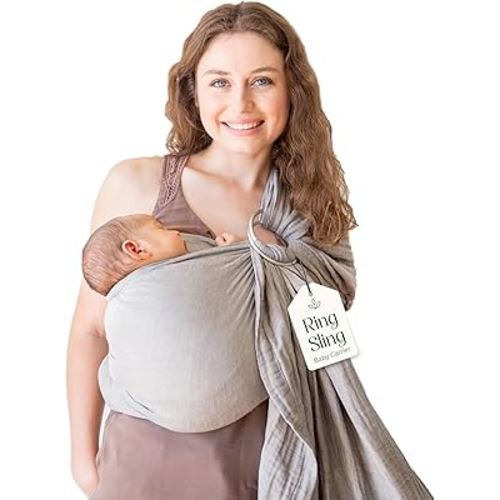 Ring Sling Baby Carrier - USA Lab Tested, 100% Natural Cotton Muslin, Breathable & Ergonomic Ring Sling Grey