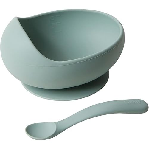 Konny EASYFEED Silicone Bowl & Spoon Set (6M-2Y) First Stage Baby and Infant Baby Led Weaning Supplies Training Baby Utensils Feeding Supplies (Sage)
