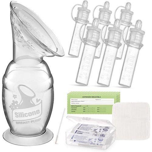 haakaa Manual Breast Pump 5oz/150ml & Silicone Colostrum Collector Kit Ready-to-Use Pack (0.1oz/4ml, 6pcs)