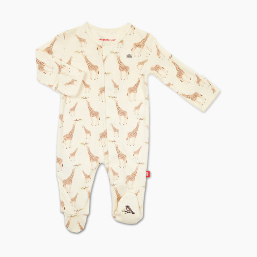 Magnetic Me Organic Cotton Footie - Cream Jolie Giraffe, 0-3 M