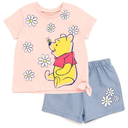 Disney Fairies Winnie the Pooh Infant Baby Girls T-Shirt and Chambray Shorts Outfit Set Pink / Blue 24 Months