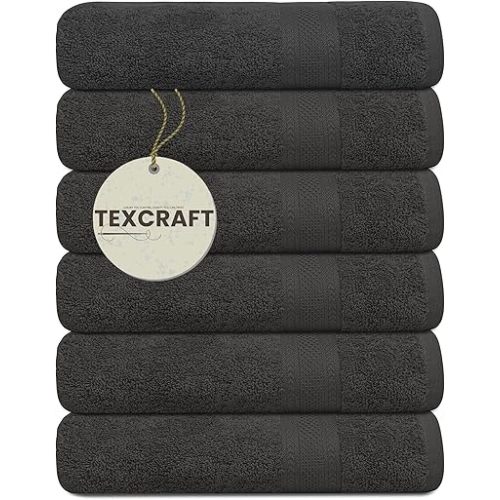 Premium Bath Towel Set - 24 x 48 Pack of 6 100% Cotton Terry Towels for Bathroom - Quick Dry - Highly Absorbent - Soft Feel - Pool - Spa - Gym - Hand Towel for Daily Use - Grey