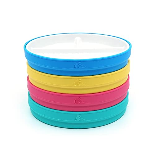Elk and Friends Kids 6.7” Porcelain Divided Plates with Silicone Sleeves | Suitable for Babies/Kids/Toddlers | Microwave & Dishwasher Safe | Non Slip | Snack Dishes