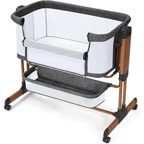 Ezebaby Cuna de bebé 3 en 1, cuna mecedora para bebé, cuna portátil ajustable para recién nacido, cesta de almacenamiento con ruedas y laterales de malla