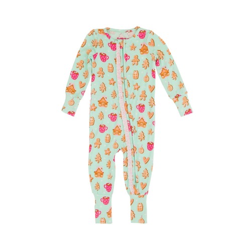 Ruffle One Piece Convertible Pajamas, Gingerbread 0-3M