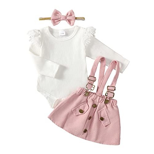 Kucnuzki Newborn Baby Girl Clothes Toddler Long Sleeve Ruffle Romper Top Infant Skirt Set Little Girl Overall Dress