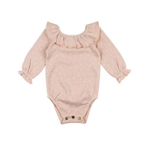 Organic Ruffle Neck Bodysuit in Rosewater Dots – L'ovedbaby