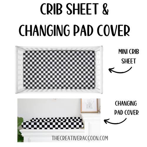 Checkered Mini Crib Sheet Changing Pad Cover Set Racing Check Nursery Checkered Flag Crib Bedding Fitted Crib Sheet Mini Crib