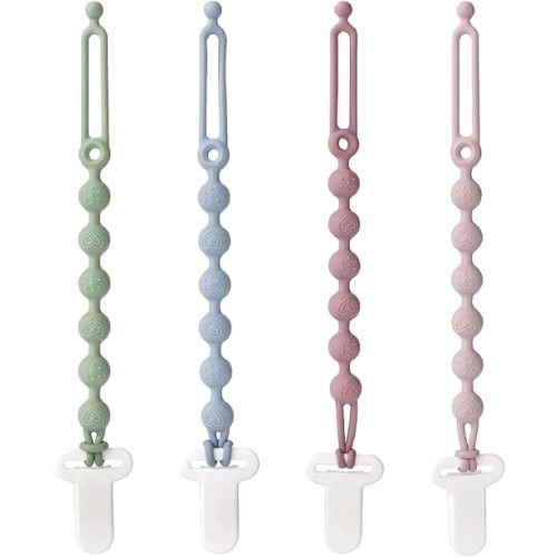 4 Pack Silicone Pacifier Clips, One-Piece Food Grade Silicone Pacifier Holder Clips for Boys & Girls, Essential Baby Newborn Teethers Toys Clips, Perfect Shower, Birthday, Christmas Gift