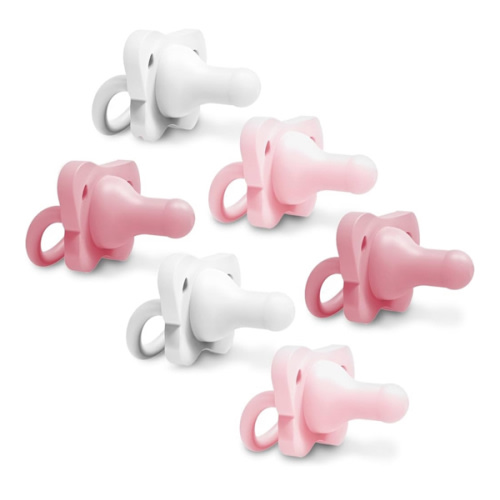 Dr. Brown's HappyPaci 100% Silicone, Newborn Baby Pacifiers 0-6 Months, BPA Free, White, Pink, Light Pink, Cool Gray, Green, and Ecru, 6 Pack
