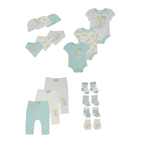 Disney Baby WIshes + Dreams Tinkerbell Baby Gift Set Bundle, 16-Piece, Sizes Newborn-3/6 Months