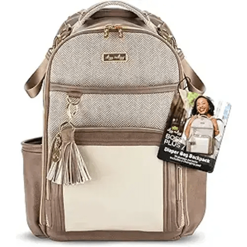 Itzy Ritzy Diaper Bag Backpack – Large Capacity Boss Plus Baby Backpack Diaper Bag Featuring 19 Pockets, Changing Pad, Stroller Clips, and Comfortable Backpack Straps, Vanilla Latte Boss Plus