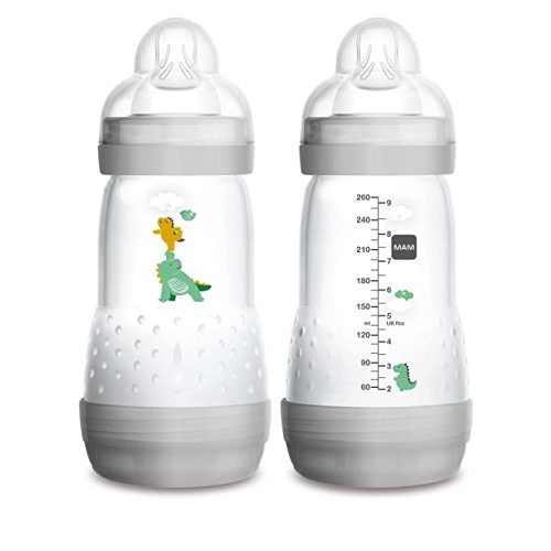 MAM Easy Start Anti-Colic Bottle & 9 oz (2-Count) & Baby Essentials & Medium Flow Bottles with Silicone Nipple and Unisex Baby Bottles & Designs May Vary - 9 Ounce (Pack of 2) - 2 Pack