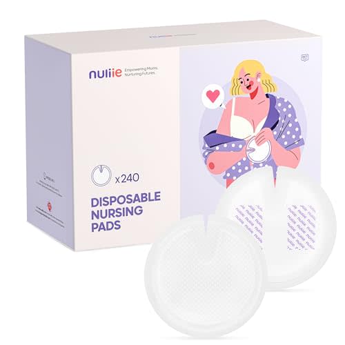 Nuliie Super Absorbent & Featherlight Disposable Nursing Pad, Stay Dry, Soft & Breathable Breast Pad for Leaking Milk, Leakproof, Individually Packaged Breastfeeding Essentials for Moms (240 Count)