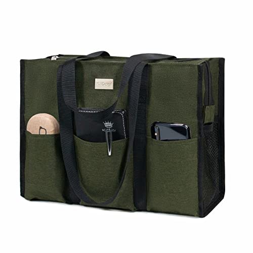 TOPDesign Utility Water Resistant Tote Bag with 13 Pockets, Top Zipper Closure & Thick Bottom Support, for Working Women
