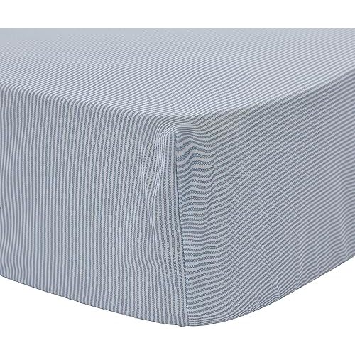 Levtex Baby - Boho Bay Crib Fitted Sheet - Fits Standard Crib and Toddler Mattress - Stripe - Blue and White - Nursery Accessories - 100% Cotton