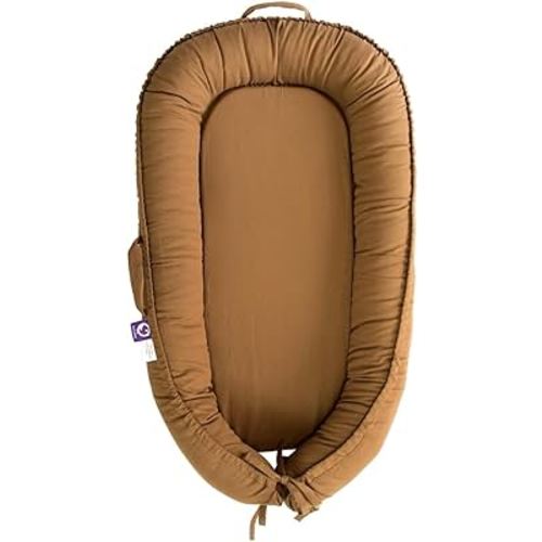 Infant Lounger, Baby Nest Cover for Baby Girls & Boys, Newborn Essentials for Baby 0-12 Months, 100% Cotton Breathable, Co Sleeper for Baby in Bed (Golden_Brown)