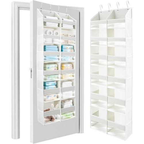 HOMELUX THEORY Heavy Duty Over the Door Organizer - Extra Wide Closet Organizers And Storage, Hanging Storage Door for Bedroom & Baby Nursery, 1PC Ivory