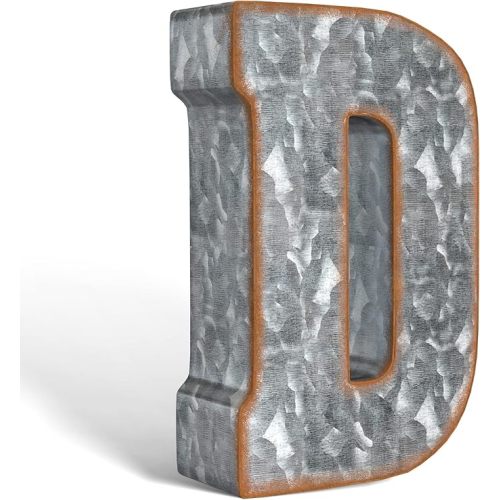 CraftyCrocodile 7" Galvanized Metal Letters for Wall Decor - 3D Letter D for Hanging & Free Standing - Decorative Rustic Alphabet Letters for the Living Room, Bedroom, Kitchen
