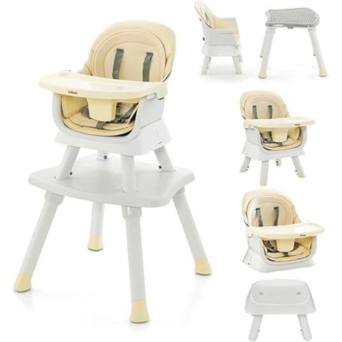 INFANS 8 in 1 Baby High Chair, Convertible Highchair for Babies and Toddlers, Infant Dining Booster Seat, Building Block Table, Kids Stool Table Chair Set with Removable Tray