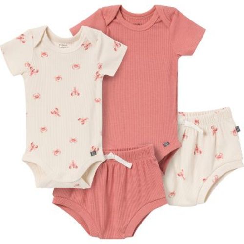 Modern Moments™ By Gerber Baby Neutral 4-pack Short Sleeve Bodysuit And Shorts Set, Beige Loster/md Rose, 0-3 Months