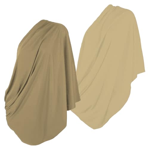 LK Baby Infinity Nursing Scarf Breastfeeding Cover Ultra Soft Premium Jersey Polyester- 100% AZO free and Safe for Baby (2pk Light Brown/Natural Beige)