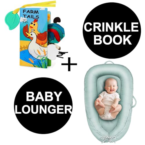 Crinkle Baby Book (Farm) + Baby Lounger