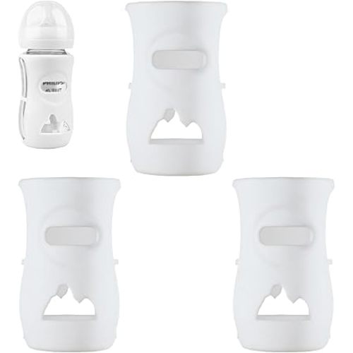 3 Pack Silicone Sleeves for Avent Natural Glass Baby Bottles, Anti Breakage Baby Bottle Holder, Compatible Baby Bottle, BPA Free (8 Ounce)