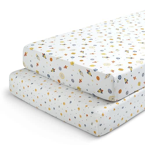 Delta Children Fitted Crib Sheets for Girls and Boys - Crib Sheet for Standard Crib and Toddler Mattresses - 28x52 Inch (Pack of 2), Space Exploration