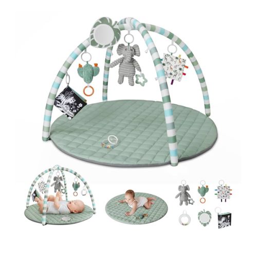 Blissful Diary Baby Play Gym Mat, Tummy Time Mat with 6 Detachable Toys for Stage-Based Sensory & Motor Skill Development, Baby Activity Mat Easy to Install & Clean, Baby Essentials Gift, Sage Green