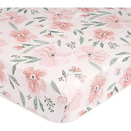 Crane Baby Crib Sheet, Pink Floral Crib Sheets & Toddler Sheets, 100% Cotton Crib Sheets for Standard Crib Mattress, 28"x 52", Breathable Crib Sheets, Fitted Crib Sheets for Boys and Girls