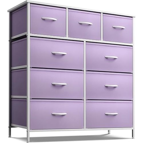 Sorbus Kids Dresser with 9 Drawers - Furniture Storage Chest Tower Unit for Bedroom, Hallway, Closet, Office Organization - Steel Frame, Wood Top, Fabric Bins (Purple, Solid)
