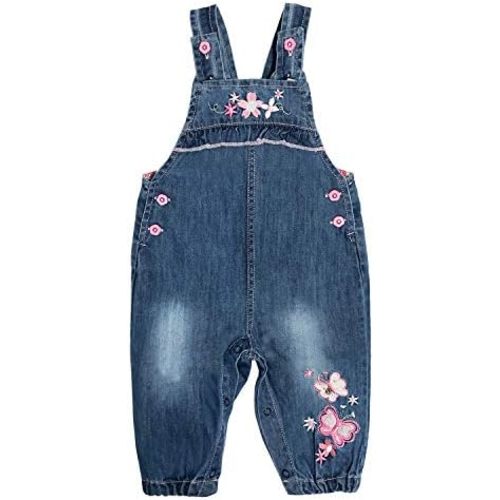 Peacolate 3months-3Years Baby Girls Denim Overalls Embroidery Bib Pants Jeans Jumpsuit