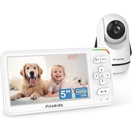 Baby Monitor, 5” Video Baby Monitor with Camera and Audio, 32-Hour Battery, non wifi, 2 Way Talk, Temperature Sensor, Auto Night Vision, Pan Tilt Zoom Camera, Suitable for Monitor Baby and Elderly