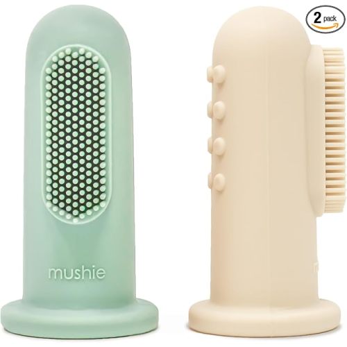 mushie Baby Finger Toothbrush (Cambridge Blue/Shifting Sand) 2-Pack