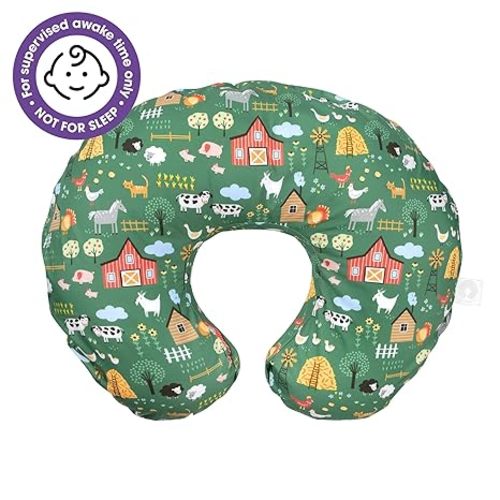 Boppy Nursing Pillow Original Support, Green Farm, Ergonomic Nursing Essentials for Bottle and Breastfeeding, Firm Fiber Fill, with Removable Nursing Pillow Cover, Machine Washable