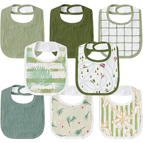 GLLQUEN BABY Muslin Drool Bibs for Boys Girls 8 Pack, Adjustable Baby Bibs for Drooling and Teething, Soft Cotton Baby Bandana Bibs for Newborn Feeding Essentials(Cars)