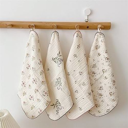 BuLuTu Reusable Cleaning Cloths 100% Cotton Muslin Dishcloths for Kitchen 4 Pack Sweet Floral Dish Towels Cellulose Sponge Cloths Non Scratch Towels No Odor,Super Absorbent Reusable Kitchen Dish Rags