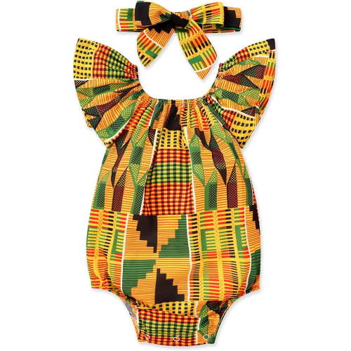 Younger Tree Toddler Baby Girl African Dashiki Ankara Romper Clothes Outfit Set for 3-6 Months