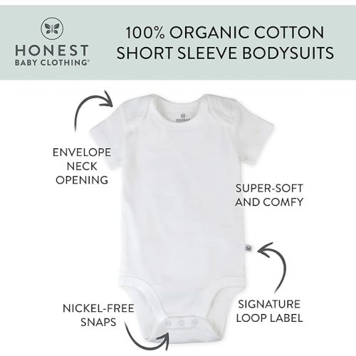 HonestBaby unisex-baby 3-pack Short Sleeve Bodysuits One-piece 100% Organic Cotton for Infant Baby Boys, Girls, Unisex