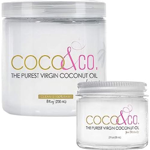 COCO & CO. Organic Pure Extra Virgin Coconut Oil for Hair & Skin, Beauty Grade - Mini Jar, 2oz (8oz + 2oz Travel Combo)