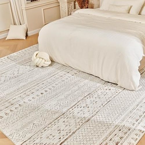 6x9 Area Rugs for Living Room Rugs, Washable Rug Neutral Carpet Soft Boho Rug for Bedroom, Large Area Rug for Play Room Dining Room Rug Indoor Brown