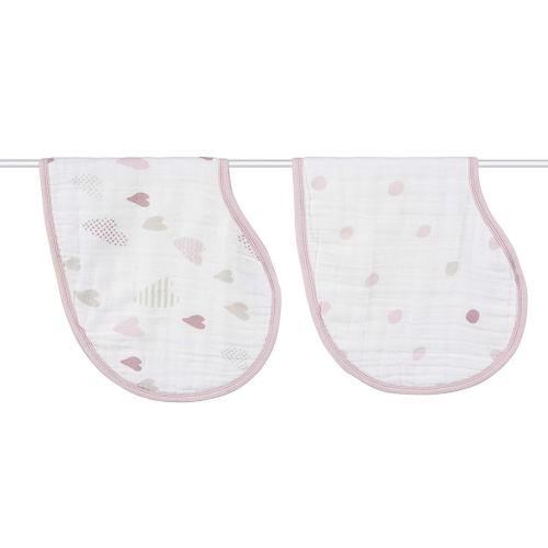 aden + anais Burpy Bib, 100% Cotton Muslin, Soft Absorbent 4 Layers, Multi-Use Burp Cloth and Bib, 22.5" X 11", 2 Pack, Heartbreaker